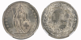 Eidgenossenschaft. 1 Franken 1898 B, Bern. Divo 165. HMZ 2-1204i. Selten in dieser Erhaltung / Rare in this condition NGC MS 64 Cert.No: 6768338-003
