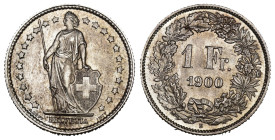 Eidgenossenschaft 1 Franken 1900 B, Bern. Divo 182. HMZ 2-1204k. Prachtvolle Erhaltung  fast FDC
