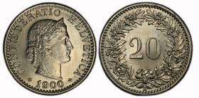 Eidgenossenschaft 20 Rappen 1900 PCGS MS 64 Cert.No: 51117086