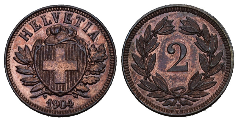 Schweiz | Switzerland | Suisse | Svizzera Eidgenossenschaft 2 Rappen 1904 Kupfer...
