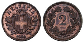Eidgenossenschaft 2 Rappen 1904 Kupfer KM 4.1 fast FDC