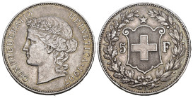 Eidgenossenschaft 5 Franken 1907 B, Bern. 25.05 g. Divo 236. HMZ 2-1198k. Sehr schön +