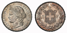 Eidgenossenschaft 5 Franken 1907 B, Bern. 25.05 g. Divo 236. HMZ 2-1198k. NGC MS 62  Cert.No: 2932900-006