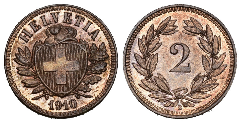 Schweiz | Switzerland | Suisse | Svizzera Eidgenossenschaft 2 Rappen 1910 Kupfer...