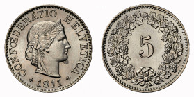 Eidgenossenschaft 5 Rappen 1911 B NGC MS 65 Cert.No: 2932900-003
