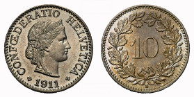 Eidgenossenschaft 10 Rappen 1911 B NGC MS 64 Cert.No: 2932900-017