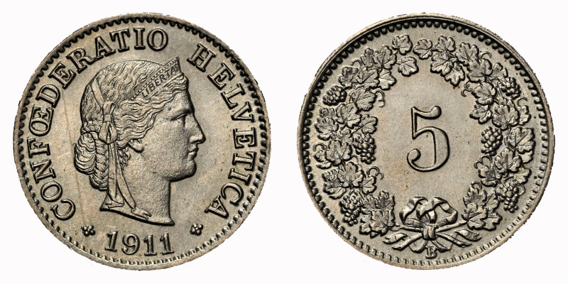 Schweiz | Switzerland | Suisse | Svizzera Eidgenossenschaft 5 Rappen 1911 B NGC ...