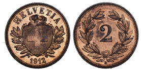 2 Rappen 1912 Kupfer minimale Flecken KM 4.2 FDC