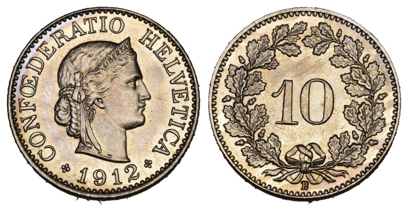 Schweiz | Switzerland | Suisse | Svizzera 10 Rappen 1912 Cu-Ni Prachtexemplar KM...