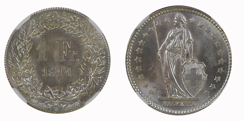 Schweiz | Switzerland | Suisse | Svizzera Eidgenossenschaft. 1 Franken 1914 B, B...