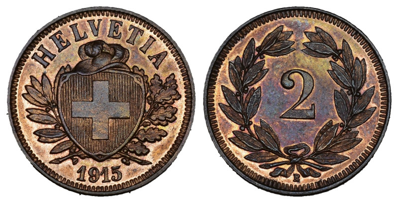 Schweiz | Switzerland | Suisse | Svizzera 2 Rappen 1915 Kupfer KM 4.1 unzirkulie...