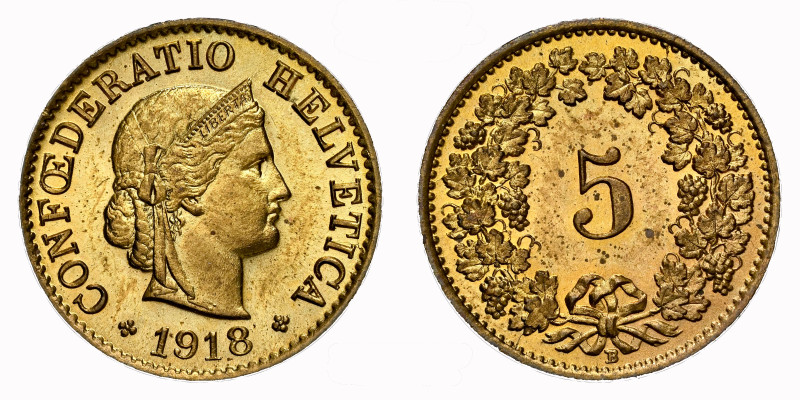 Schweiz | Switzerland | Suisse | Svizzera 5 Rappen 1918 B NGC MS 65 Cert.No: 293...