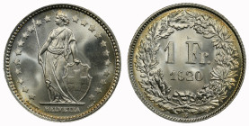 1 Franken 1920 Silber 5g PCGS MS 67 Cert.No: 51117082