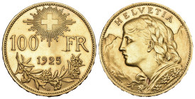 100 Franken 1925 B, Bern. Divo 359. HMZ 2-1193a. Fr. 502. minimal berieben sonst bis unzirkuliert