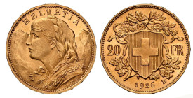 20 Franken 1926 B, Bern. Divo 367. Fr. 499. Prachtexemplar / Cabinet piece. NGCMS 65 Cert.No: 2918673-029
