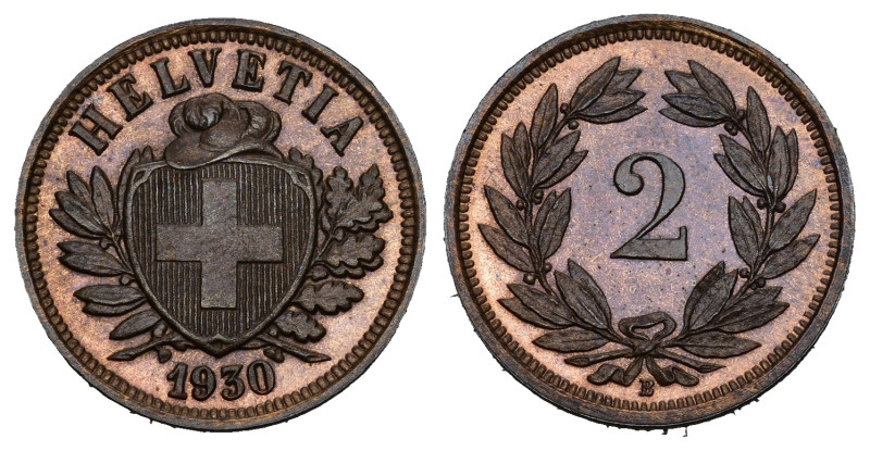 Schweiz | Switzerland | Suisse | Svizzera 2 Rappen 1930 Kupfer KM 4.2 unzirkulie...