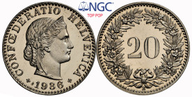20 Rappen 1936 B Cu-Ni Prachtexemplar NGC SP 67 CAMEO Cert.No: 2919698-033