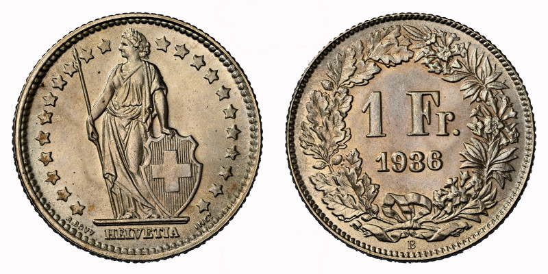Schweiz | Switzerland | Suisse | Svizzera 1 Franken 1936 B Silber NGC MS 66 Cert...