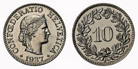 10 Rappen 1937 B NGC MS 66 Cert.No: 2932900-036