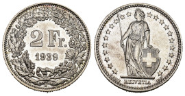 2 Franken 1939 Silber 10g KM 21 fast FDC