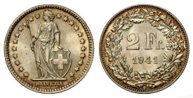 2 Franken 1941 B Silber 10g KM 21 NGC MS 64 Cert.No: 2918673-003