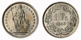 1 Franken 1943 B Silber 10g NGC MS 66 Cert.No: 2932900-045