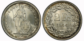 2 Franken 1944 B Silber 10g PCGS MS 66 Cert.No: 51117084