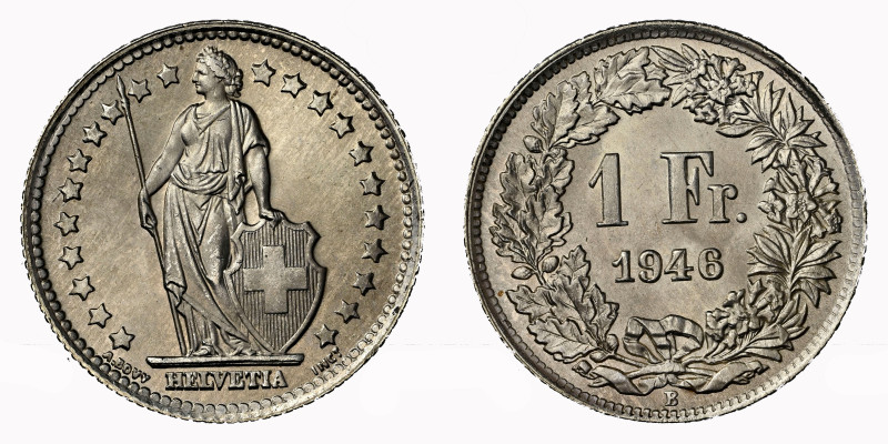 Schweiz | Switzerland | Suisse | Svizzera 1 Franken 1946 B Silber 5g NGC MS 66 C...