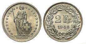 2 Franken 1948 B Silber 10g NGC MS 65 Cert.No: 2918673-002