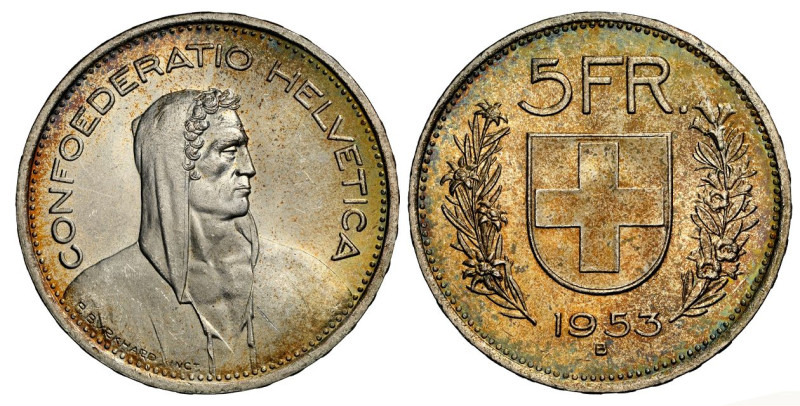 Schweiz | Switzerland | Suisse | Svizzera 5 Franken 1953 Silber 15g KM 40 NGC MS...