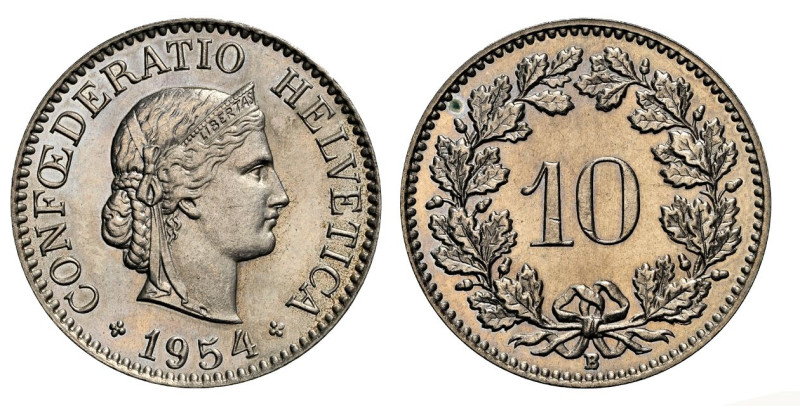 Schweiz | Switzerland | Suisse | Svizzera 10 Rappen 1954 B NGC MS 64 Cert.No: 29...