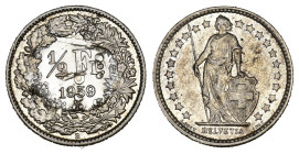 1/2 Franken 1959 Abart grobe Fremdkörperprägung, Silber 2.5g vorzüglich