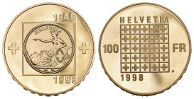 100 Franken 1998, Bern. Zur Erinnerung an den Schweizerischen Bundesstaat 1848-1998. 22.56 g. HMZ 2-1218b. Fr. 516. Polierte Platte