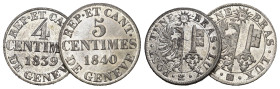 Genf 1839+1840 4 & 5  Centimes HMZ 2-376 / 368a s Stk alle fast FDC