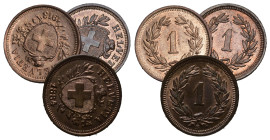 1 Rappen 1884+1913+1926 Kupfer 3 Stk alle fast FDC