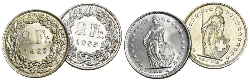 Schweiz | Switzerland | Suisse | Svizzera 2 Franken 1963+1965 Silber 10g 2 Stk a...