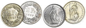 2 Franken 1963+1965 Silber 10g 2 Stk alle FDC