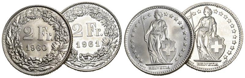 Schweiz | Switzerland | Suisse | Svizzera 2 Franken 1960+1961 2 Franken Silber 1...