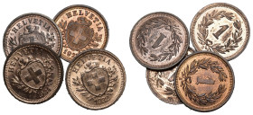 1 Rappen 1921+1932+1934+1939 Kupfer 4 Stk alle FDC