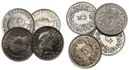 5 Rappen 1898+1912+1920+1929 Cu-Ni KM 26 4 Stk alle FDC