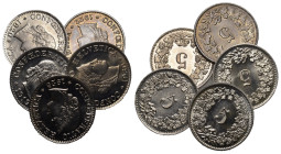 5 Rappen 1919+1920+1922+1925+1930 CU-NI 5 Stk alle FDC