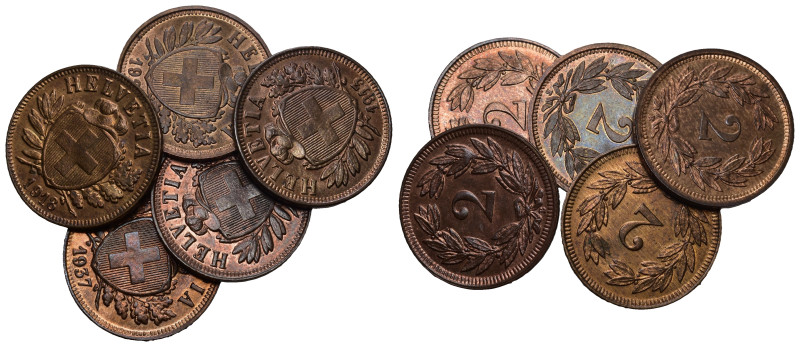 Schweiz | Switzerland | Suisse | Svizzera 2 Rappen 1900+1913+1927+1929 Kupfer KM...