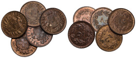 2 Rappen 1900+1913+1927+1929 Kupfer KM 4.2 4 Stk alle FDC