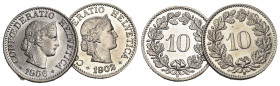 10 Rappen 1902+1906 Cu-Ni, KM 27 2 Stk alle FDC