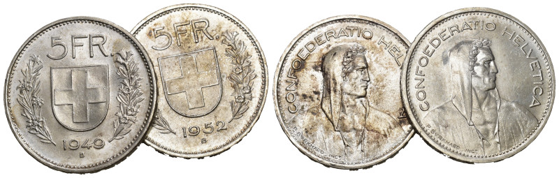 Schweiz | Switzerland | Suisse | Svizzera 5 Franken 1949+1952 Silber 15g 2 Stk a...