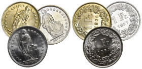 1 Franken 1957+1961+1964 Silber 5g 3 Stk alle FDC