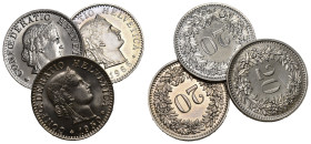 20 Rappen 1921+1950+1966, Cu-Ni 3 Stk alle FDC