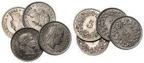5 Rappen 1930+1949+1952+1953 Cu-Ni, 4 Stk alle FDC