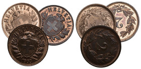 2 Rappen 1918+1927+1932+1933 Kupfer, 4 Stk alle FDC