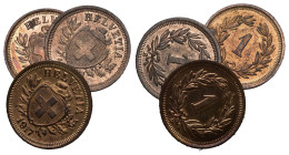 1 Rappen 1917+1920+1921 Kupfer, 3 Stk alle FDC